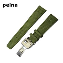 21mm NEW Black Green Nylon and Leather Watch Band strap For IWC watches236l
