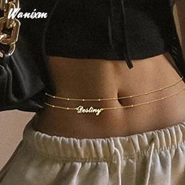 Navel Bell Button Rings Custom Body Jewelry Personalized Name Waist Chain Women Stainless Steel Fashion Belly Dance Chains Sexy Accessories Gifts l230908