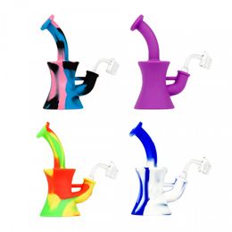 Colorful Portable Smoking Silicone Hookah Bong Pipes Kit Vase Shape Style Bubbler Herb Tobacco Quartz Nail Filter Bowl Oil Rigs Waterpipe Cigarette Holder DHL