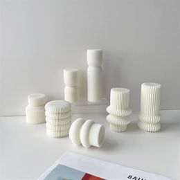 Candles Cylindrical Tall Pillar Candle Molds Ribbed Aesthetic Silicone Mould Geometric Abstract Decorative Striped Soy Wax M326x