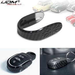 iJDM Carbon Fiber Pattern Key Fob Shell Chain Union Jack Decoration for BMW Mini Cooper S JCW One D F54 F55 F56 F57 F60 ar Acce244Q