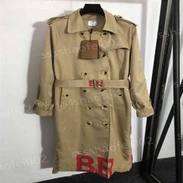 Trench Coat Designer Jacket Luxury Women Coats Bbr Red Letter Logo Print Slim Long Autumn And Winter Jackets Lining With Classic P223h