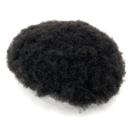 100% Human Hair Afro Mono Toupee Black Men Kinky Curly Wig236Z