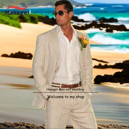 Men's Suits Blazers Linen Suits for Men 2 Piece Slim Fit Wedding Casual Summer Grooms Groomsmen Linen Blazer Pants Suit Big and 230908