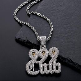 White Gold Skull 999 Club Pendant Necklace with 60cm Rope Chain Necklace HIGH QUALITY Cubic Zirconia hip hop jewelry 309R