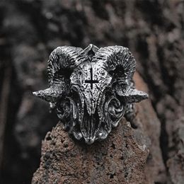 Cluster Rings Unique Punk Gothic Satanic Demon Skull Ring Men Biker Jewelry Gift Animal Finger Trendy Female Male Engagement Party331K