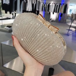 Golden Evening Clutch Bag Women Bags Wedding Shiny Handbags Bridal Metal Bow Clutch Bags Chain Shoulder Bag2570