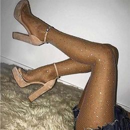 Socks & Hosiery Sexy Fashion Fishnet Diamond Pantyhose Women Shiny Fish Net Tights Female Slim Rhinestone Mesh Nylon Stockings309m