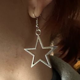 Hoop Huggie Hip Hop Silver Color Hollow Star Pendant Earrings for Women Punk Y2K Pentagram Drop Charm Holiday Jewelry 230908