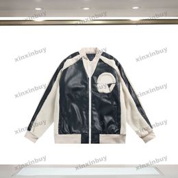 xinxinbuy Men designer Coat Jacket Panelled Woollen letter jacquard fabric pattern long sleeves women Grey Black khaki apricot XS-2XL