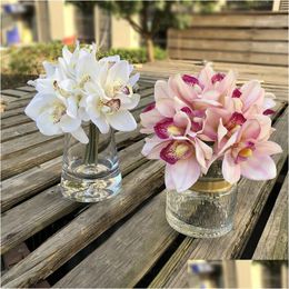 Decorative Flowers Wreaths 6 Heads Real Touch Cymum Artificial Orc Shoot Table Decoration Flower Diy Wedding Bride Hand Home Decor Otdx6