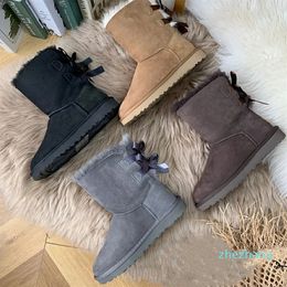 2023-Women Snow Boots Designer Short Snow Boots For Men Winter Mini Platform Boot Sheepskin Cowskin Genuine Leather Bow Plush Ankle Booties With Fur Size 44