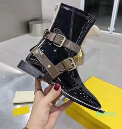 fashion letters printed patent leather bandage removable Martin boot show party designer shoes soft, comfortable and luxurious