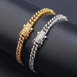 Hip Hop Micro Paved Cubic Zirconia Bling Iced Out 9mm Cuban Link Chain Bangle Bracelet For Men Women Unisex Rapper Jewellery Link 277D