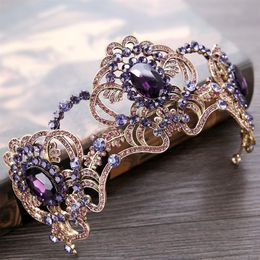 Fashion Purple Rhinestone Bridal Head Pieces Crystal Wedding Party Headbands Tiaras Crowns Prom Evening Hair Accessories Headpiece285w