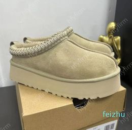 Chestnut Fur Slides Sheepskin Shearling Tazz New Mules Women Men Ultra Mini Platform Boot Shoes