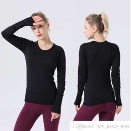 2022 Align LU-07 Women's Yoga long sleeves 2 0 Solid Colour Nude Sports Shaping Waist Tight Fitness Loose Jogging Sportswear W253z