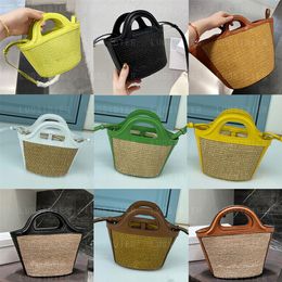 Leather basket bag Handles details in relief crossbody handbag shoulder tote bags wallet purse beach travel picnic brown lime yell292B