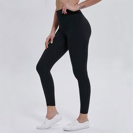 Lycra fabric Solid Color Women yoga pants High Waist Sports Gym Wear Leggings Elastic Fitness Lady Overall Full Tights Workout Siz226Q