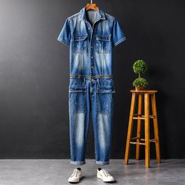 Men's Jumpsuit Denim Detachable Wear Short Sleeve Suit Tooling Overalls Performance Clothing Size M-XXL Jeans243K