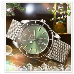 Crime Premium Mens Three Pins Wristwatch 43mm Quartz Movement Male Time Clock Watch Fulll Stainless Steel Mesh Band Sapphire Glass284U