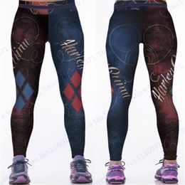 Red Harleen Quinzel Rugby Baseball Training Trousers Harley Quin Yoga Workout Pants Blue Running Leggings Women Fitness Tights208G