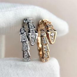 Fashion Brand Rings Women full CZ Diamond snake Ring silver color couple Rings Titanium Steel High Polished Lover jewlery2927