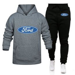 Mens Tracksuits Hoodie Mens Solid Colour Oversized Mens Hoodie Ford car Print Hoodie pants twopiece suit Fashion sports 2piece set 230909