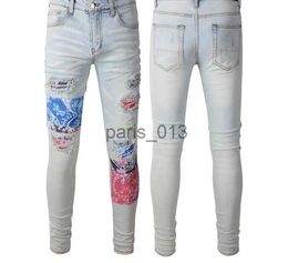 Mens Jeans Designer men jeans hiphop fashion zipper hole wash jeans pants retro torn fold stitching mens design motorcycle riding cool slim pant sky blue jean for man c