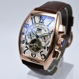 Geneva luxury leather band tourbillon mechanical men watch drop day date skeleton automatic men watches gifts FRANCK MULLE224D