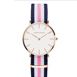 36MM Simple Womens Watches Accurate Quartz Ladies Watch Comfortable Leather Strap or Nylon Band Students Wristwatches Casual Style236d