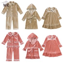 Clothing Sets 2023 Style Christmas Kids Baby Boys Girls Button Velvet Pyjamas Family Matching Festival Pjs Children Hooded Cardigans Coats 230909