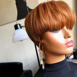 Mixed brown black Colour Short Pixie Cut Bob Wigs 150% Density none Lace Front Human Hair Wigs for black women236H