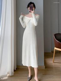 Casual Dresses Autumn Winter Long Sleeve Midi Knitting Sweater for Women Party Elegant Vestidos De Mujer Sexy Base White Robes 2023