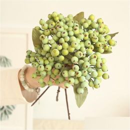 Decorative Flowers Wreaths 10Pcs/Lot Pe Foam Berry Green Fruit Plant Berries Artificial Flower Cherry Branches Simation Olives Hom Otesy