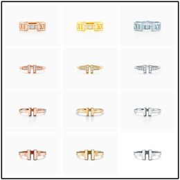 100% 925 Sterling Silver Ring T Shape Collection European and American Fashion Jewelry Big Name Ladies Luxury popular Jewelry Char338E