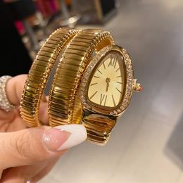 Luxury lady Bracelet Watch gold snake Wristwatches Brand Designer Stainless Steel band diamond Womens Watches for ladies Valentine235b