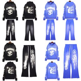 Hellstar Mens and Womens Hoodie Mix Hip Hop High Street Fashion Brand Women American Retro Mud Print Old Sports Casual Loudspeaker Pants Hoodies Set size S-XL