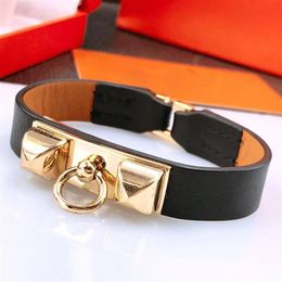 high quality brand jewerlry genuine leather bracelet for women rivet stainless steel bracelet174m