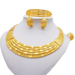 Earrings & Necklace African 24k Gold Color Jewelry Sets For Women Dubai Bridal Wedding Gifts Choker Bracelet Ring Jewellery Set308y