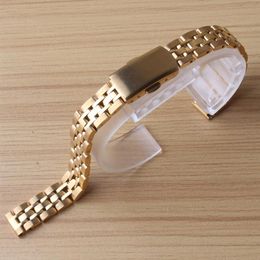 Gold Stainless steel Watchbands Strap Bracelet Watch strap bracelet 10mm 12mm 14mm 16mm straight ends folding buckle classic I272V