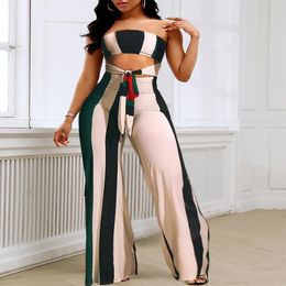 Gym Clothing 2021 Women Fashion Elegant Casual Hollow Out Sexy Dot Print Sleeveless Jumpsuits Striped Colorblock Cutout Bandeau Ju181h