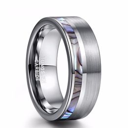 Luxury High Polished Classic Simple Abalone Shell Men Steel Tungsten Ring Silver Men Wedding Ring Jewelry263w