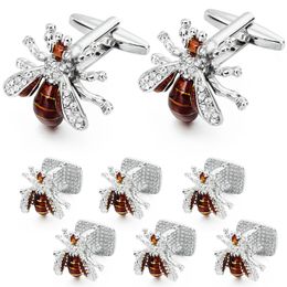 Cuff Links HAWSON Crystal Bee Cufflinks and Studs Set for Men Tuxedo Luxury Gift party bee cufflinks with box mens 230908