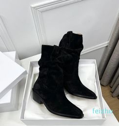 Split Toe Lamb Leather Pointed Chunky Block Heels Booties Women Luxury Designer Dress Party Shoes Factory Footwear Beige Black Ankle boots