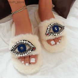 Slippers Size Plush Women's Shoes In Autumn And Winter Wear Cotton Fashion Devil Eyes Faux Fur Slippers Indoor Home Floor ShoesL230224 Q230909