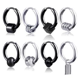 Update Clip on Stainless Steel Hoop Earrings Ring Spring Black Women Mens Ear Rings Hip Hop Fashion Jewellery