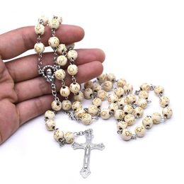 Pendant Necklaces 3 Styles 8mm Cross Pink Spotted Rosary Necklace Catholic Christian Party Wedding Prayer Bead Religious Chain Jew282L