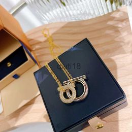 Pendant Necklaces F brand luxury designer pendant necklaces for women 18k gold shining crystal bling diamond cross chain choker necklace jewelry x0909