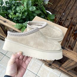 Tasman terlik chesut kürk slaytlar koyun derisi shearling tazz yeni katırlar kadın erkekler ultra mini platform bot slip-on ayakkabı süet üst